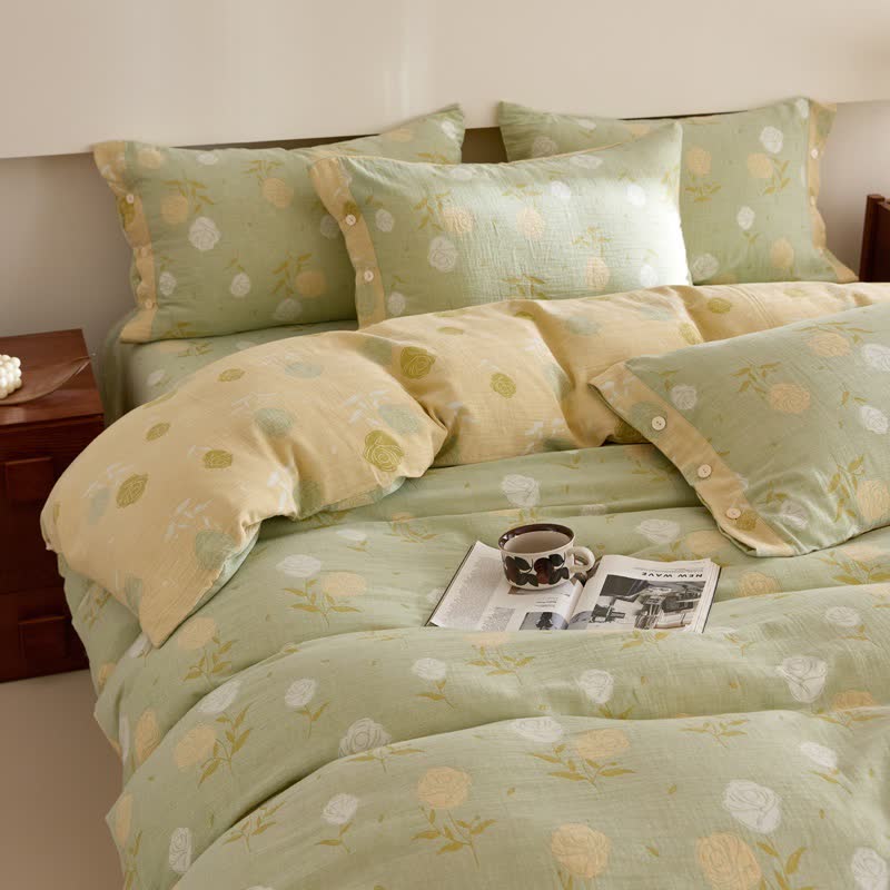 Linge de lit en gaze de coton à motif jacquard rose pastel - image 3