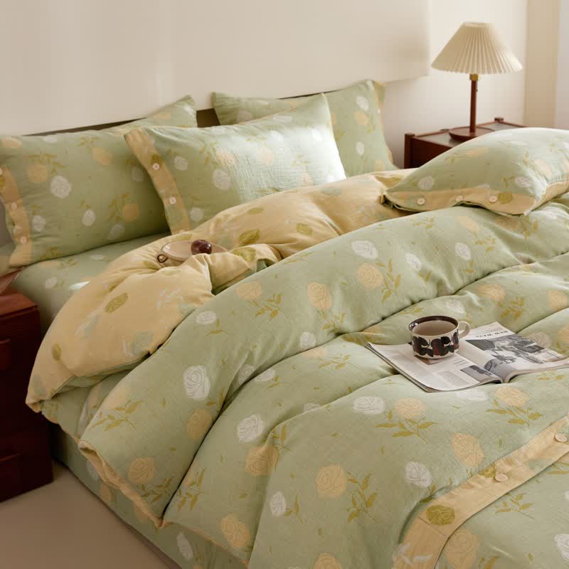 Linge de lit en gaze de coton à motif jacquard rose pastel - image 2