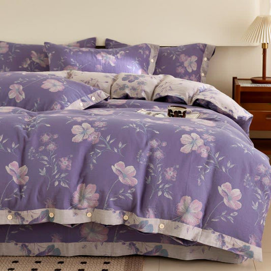 Linge de lit en gaze de coton jacquard floral violet - ensemble de literie - 220 cm x 240 cm - image 0