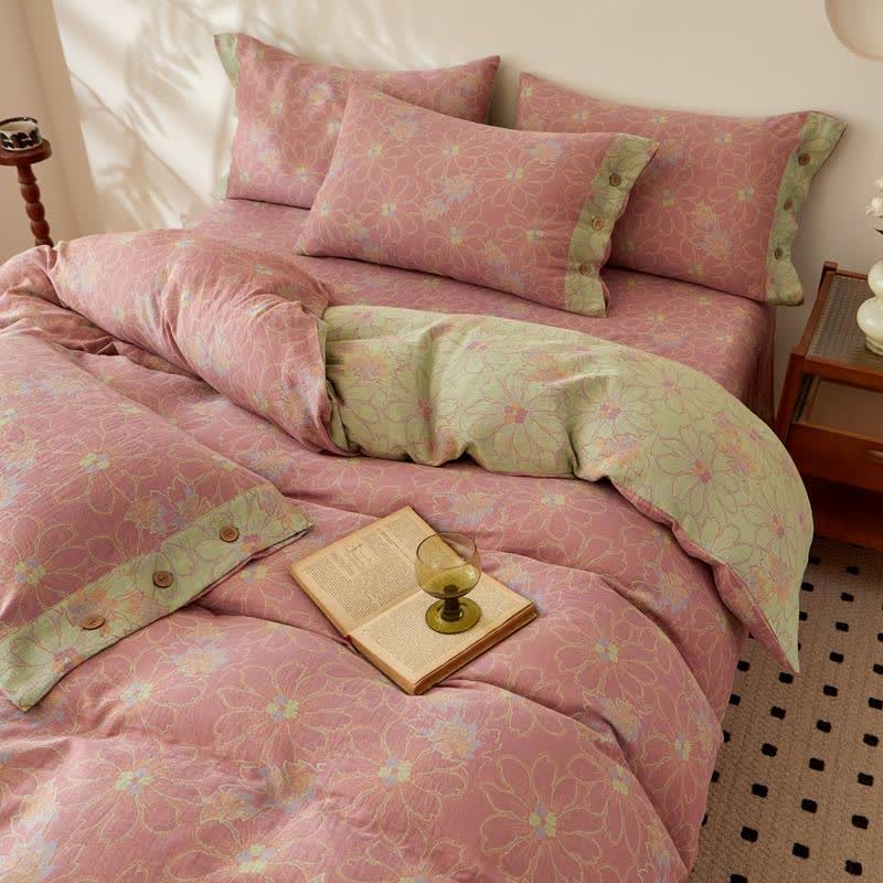 Linge de lit en gaze de coton avec un motif floral frais de style jacquard - image 1