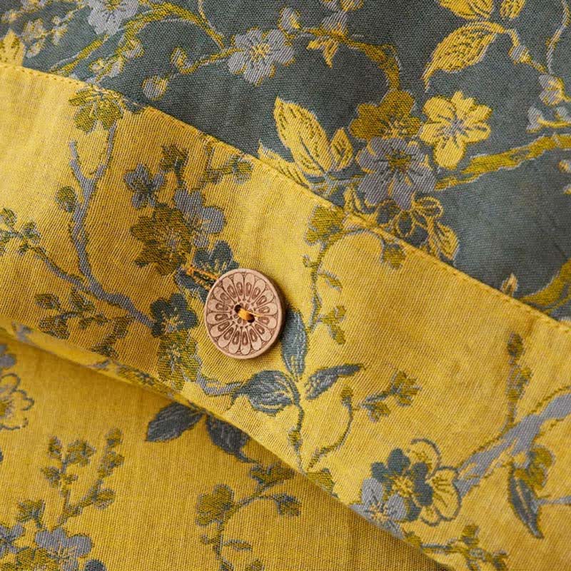 Linge de lit en gaze de coton à motif jacquard et motif fleur de prunier - image 7