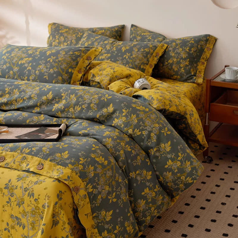Linge de lit en gaze de coton à motif jacquard et motif fleur de prunier - image 3