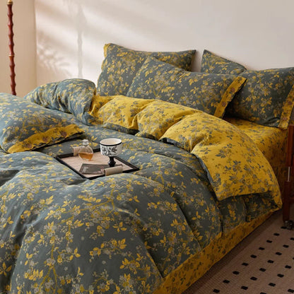 Linge de lit en gaze de coton à motif jacquard et motif fleur de prunier - image 1