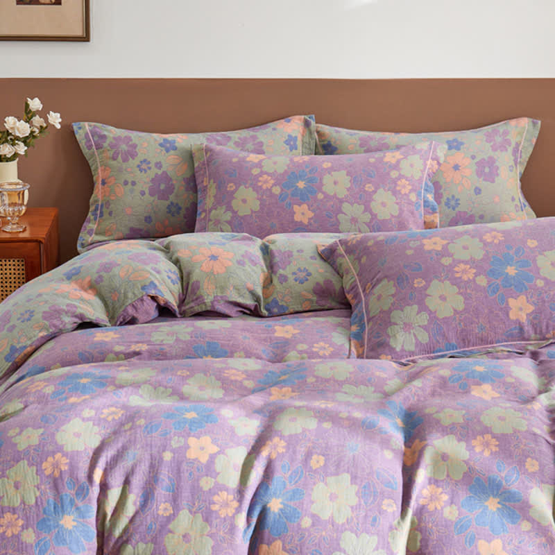Linge de lit élégant en gaze de coton à motif floral façon jacquard - image 4
