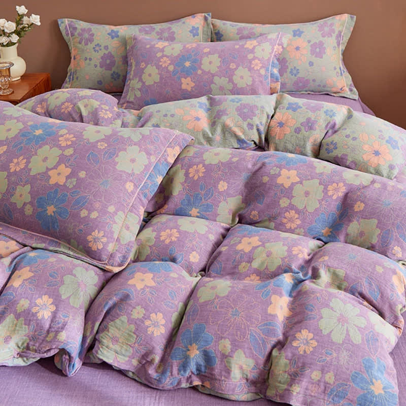 Linge de lit élégant en gaze de coton à motif floral façon jacquard - image 3