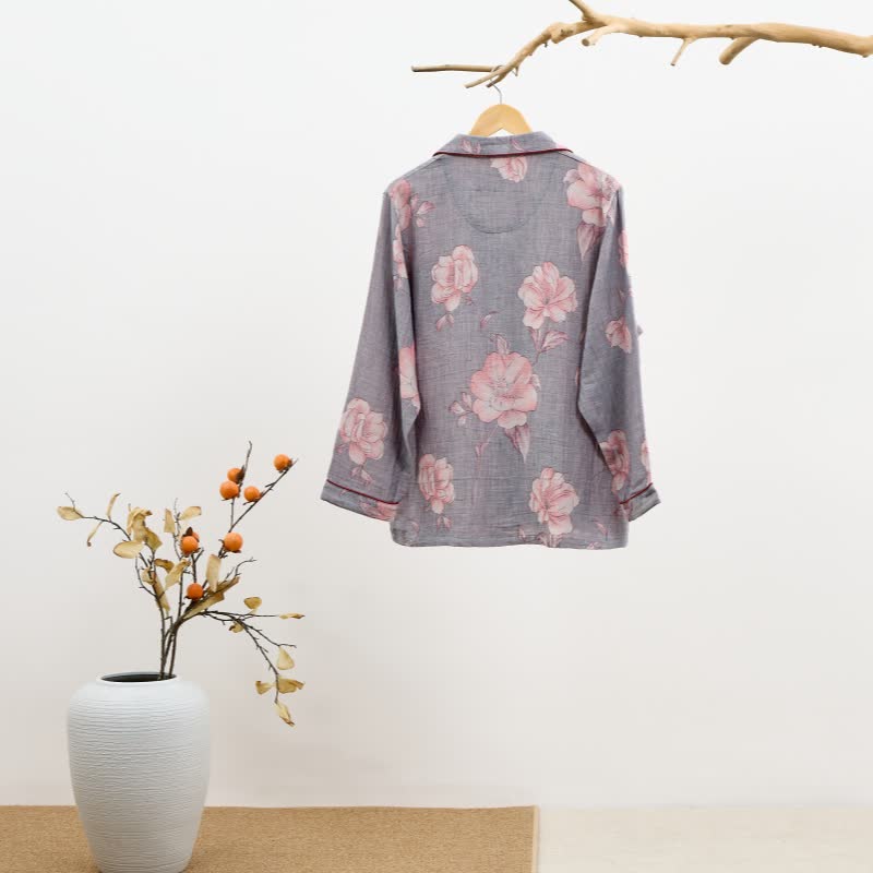 Ensemble de vêtements d'intérieur en pur coton à imprimé floral rose - image 2