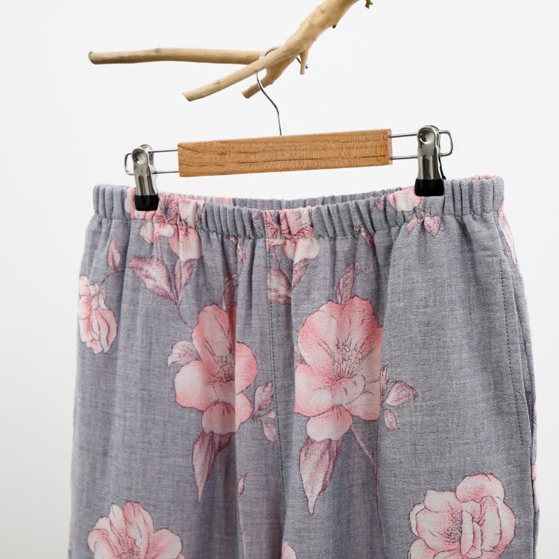 Ensemble de vêtements d'intérieur en pur coton à imprimé floral rose - image 7