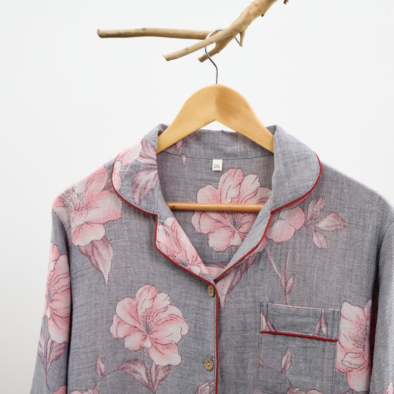 Ensemble de vêtements d'intérieur en pur coton à imprimé floral rose - image 3
