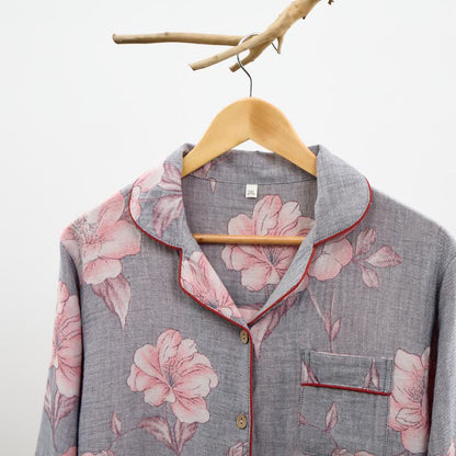 Ensemble de vêtements d'intérieur en pur coton à imprimé floral rose - image 3