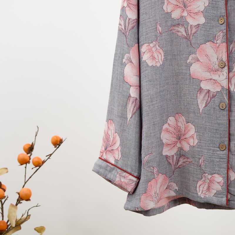 Ensemble de vêtements d'intérieur en pur coton à imprimé floral rose - image 5