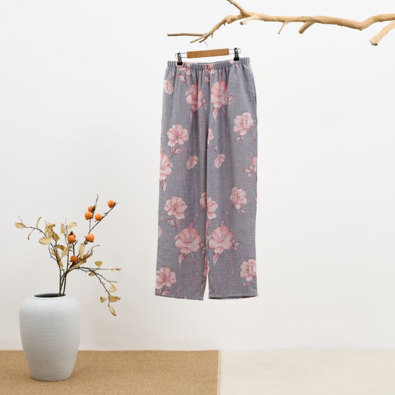 Ensemble de vêtements d'intérieur en pur coton à imprimé floral rose - image 6