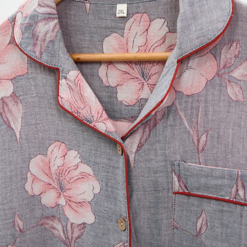 Ensemble de vêtements d'intérieur en pur coton à imprimé floral rose - image 4