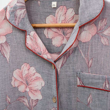 Ensemble de vêtements d'intérieur en pur coton à imprimé floral rose - image 4
