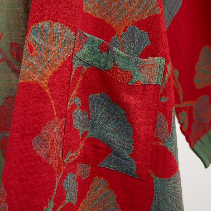 Peignoir kimono en coton bio avec feuille de ginkgo - image 14