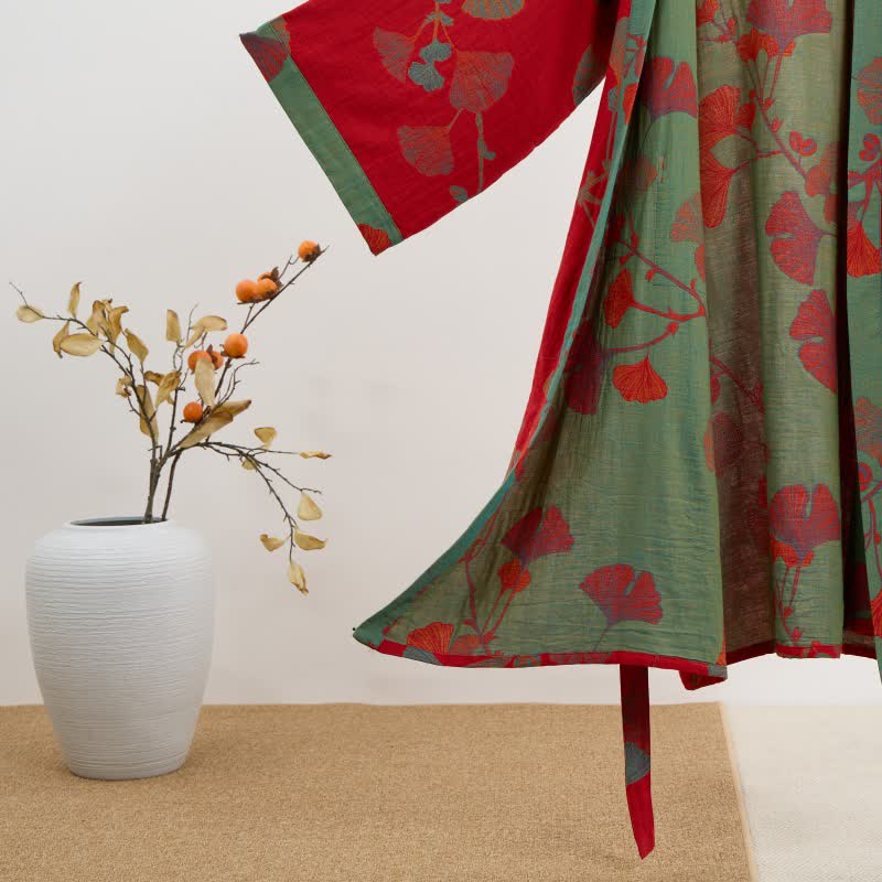 Peignoir kimono en coton bio avec feuille de ginkgo - image 13