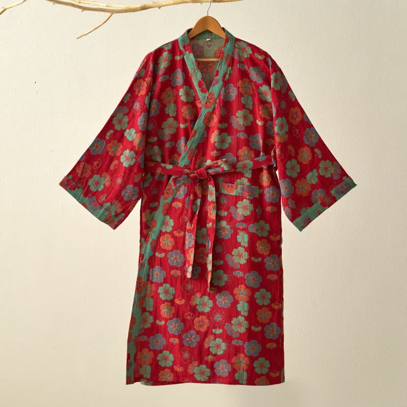 Peignoir kimono en gaze de coton imprimé fleurs de prunier - image 2