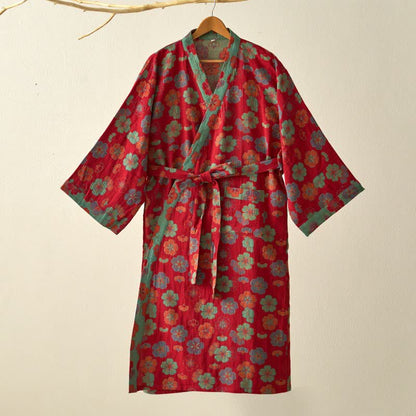 Peignoir kimono en gaze de coton imprimé fleurs de prunier - image 2