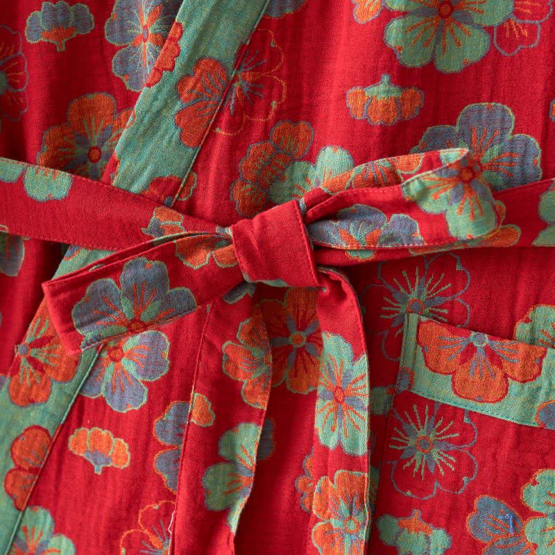Peignoir kimono en gaze de coton imprimé fleurs de prunier - image 5