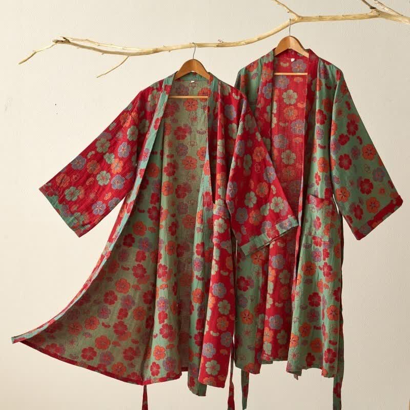 Peignoir kimono en gaze de coton imprimé fleurs de prunier - image 1