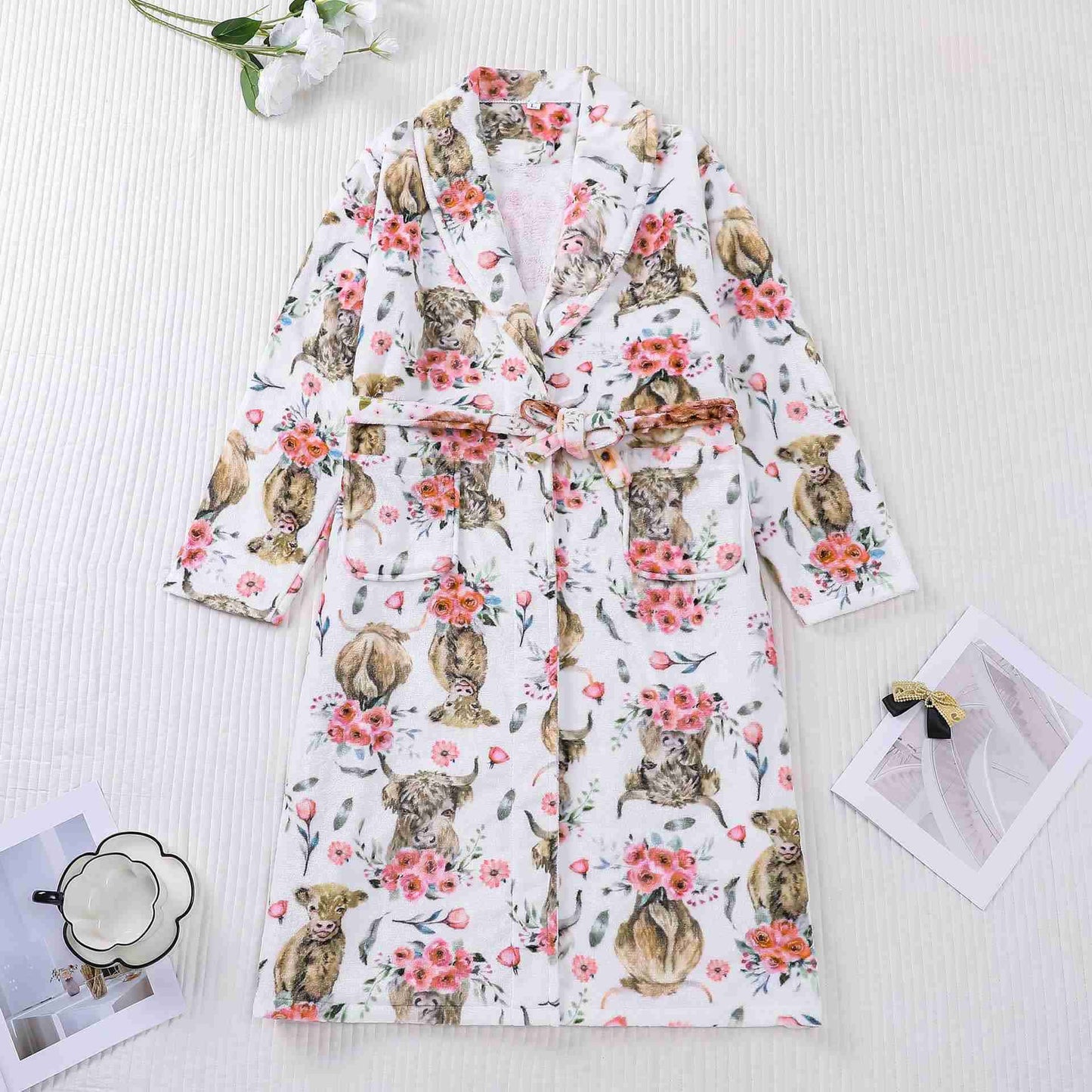 Peignoir en peluche à motifs animaux et floraux - XXL - image 0