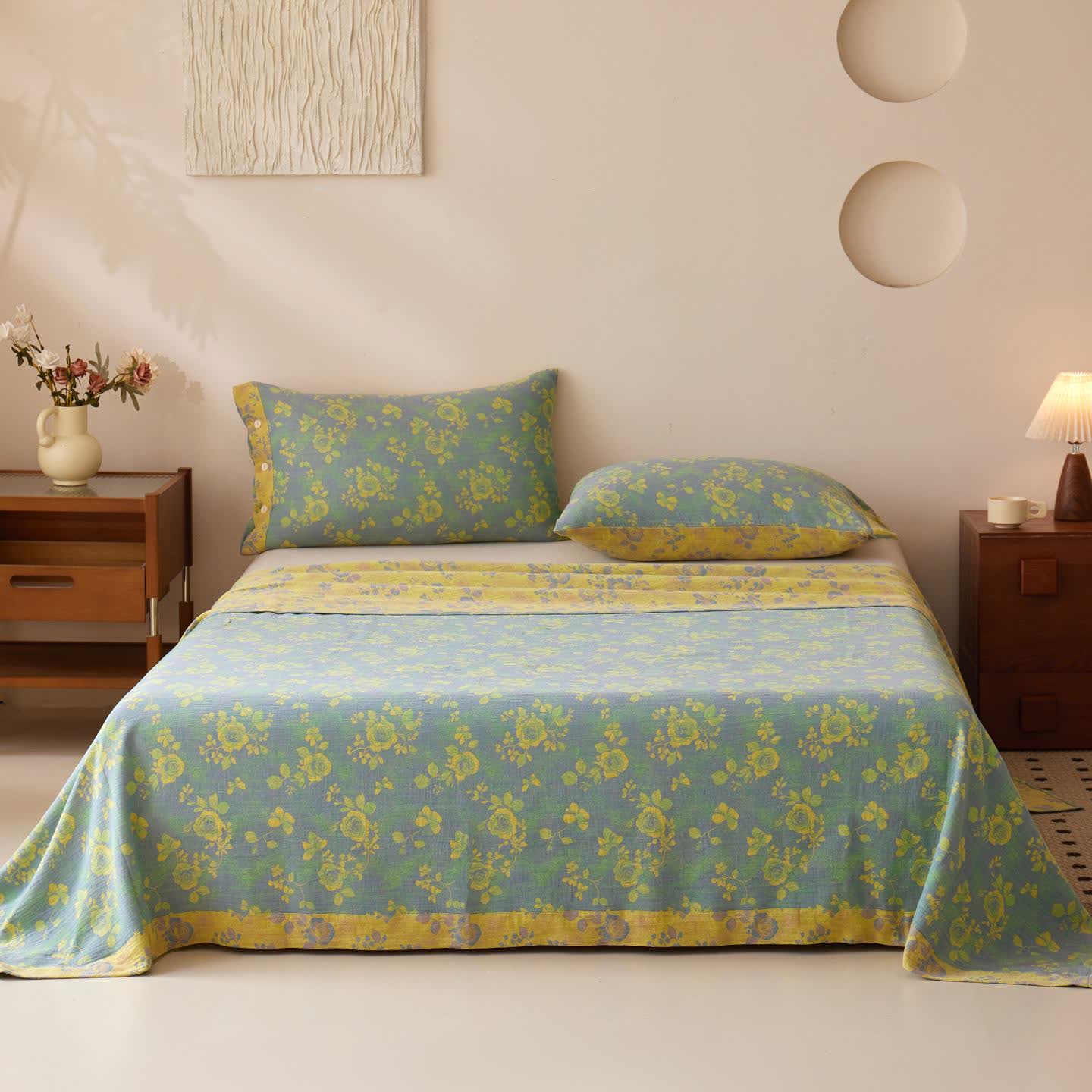 Couvre-lit en gaze de coton à motif jacquard rose - image 1