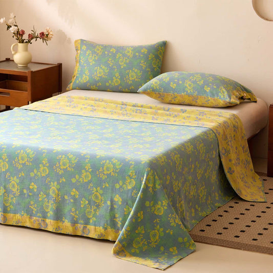 Couvre-lit en gaze de coton à motif jacquard rose - Couvre-lit avec 2 taies d'oreiller - 240 cm x 270 cm - image 0