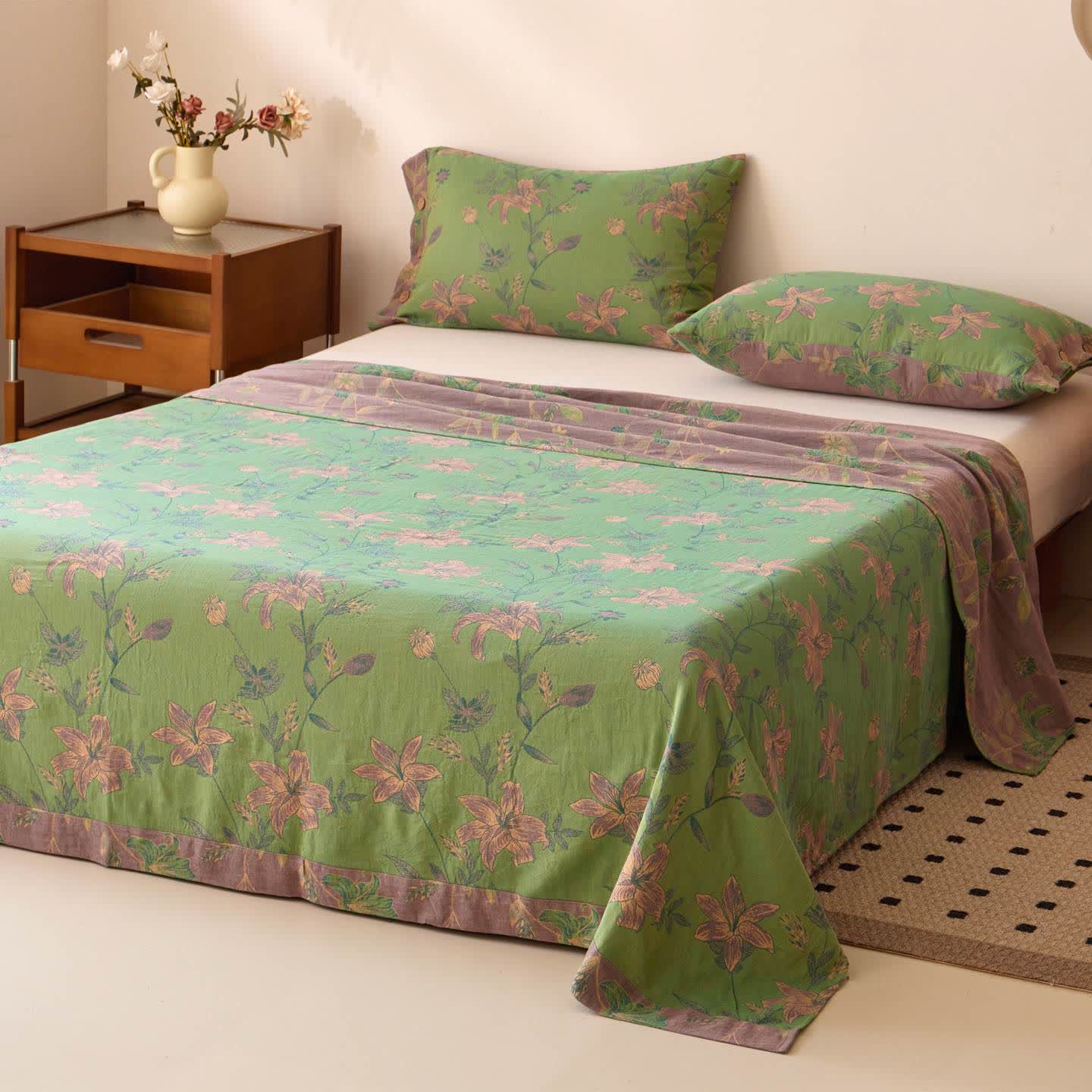 Couvre-lit « Lily » en gaze de coton style jacquard - Couvre-lit avec 2 taies d'oreiller - 240 cm x 270 cm - image 0