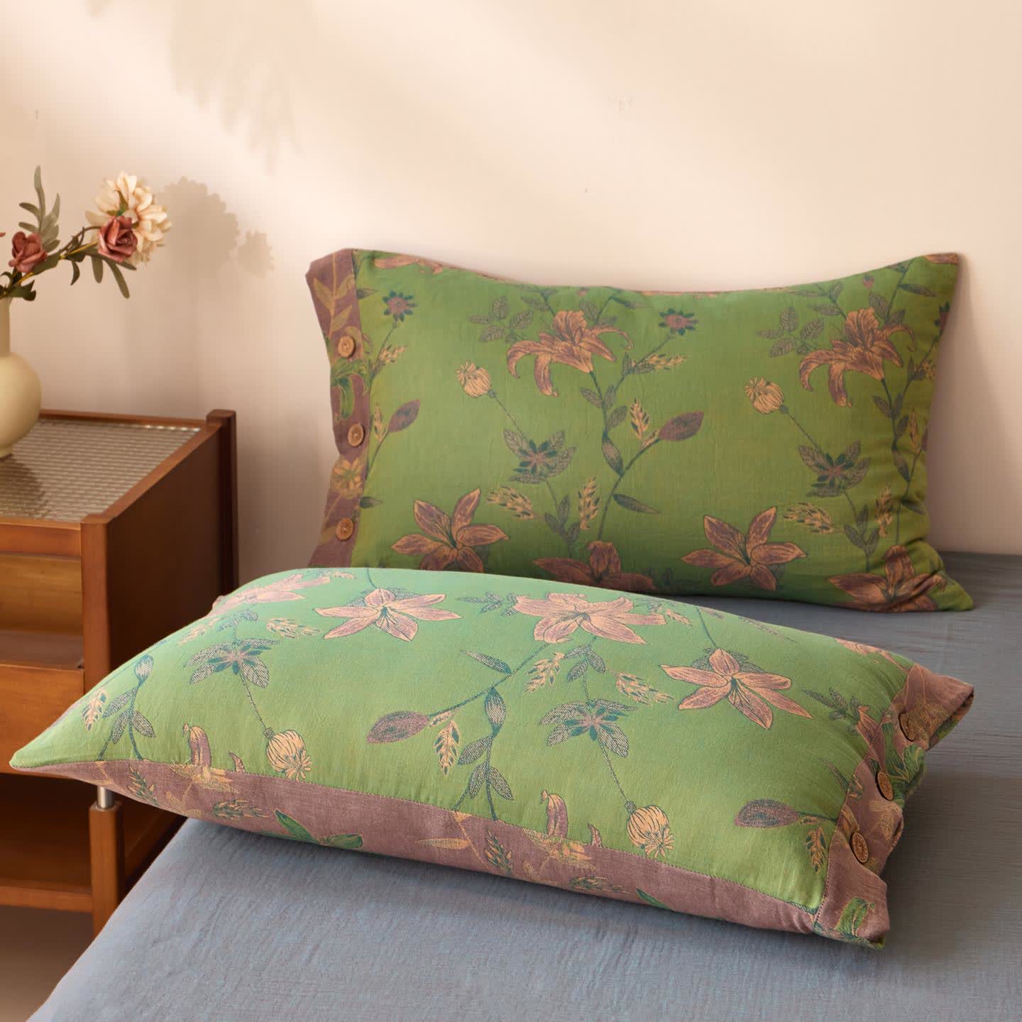 Couvre-lit « Lily » en gaze de coton style jacquard - 2 taies d'oreiller - 48 cm x 74 cm - image 2