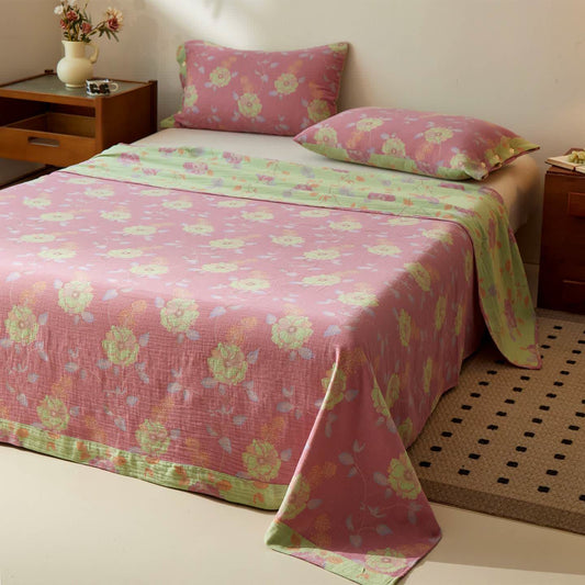 Élégant couvre-lit en gaze de coton à motif floral - Couvre-lit avec 2 taies d'oreiller - 240 cm x 270 cm - image 0