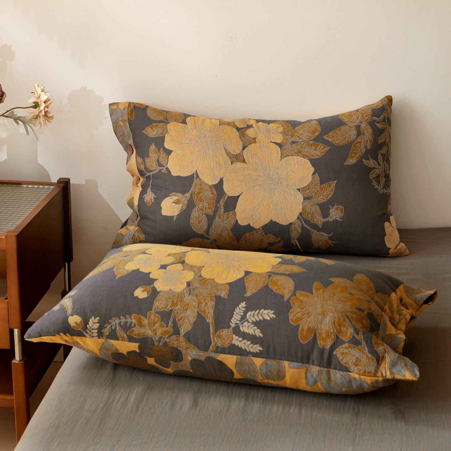 Couvre-lit luxueux en gaze de coton à motif floral - 2 taies d'oreiller - 48 cm x 74 cm - image 2
