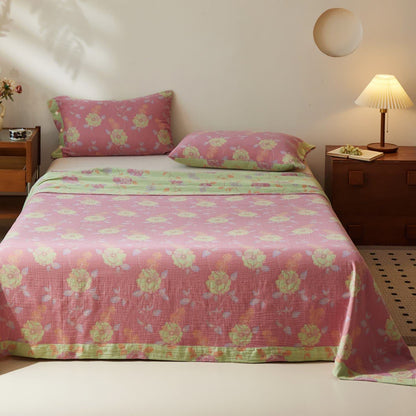 Élégant couvre-lit en gaze de coton à motif floral - image 1