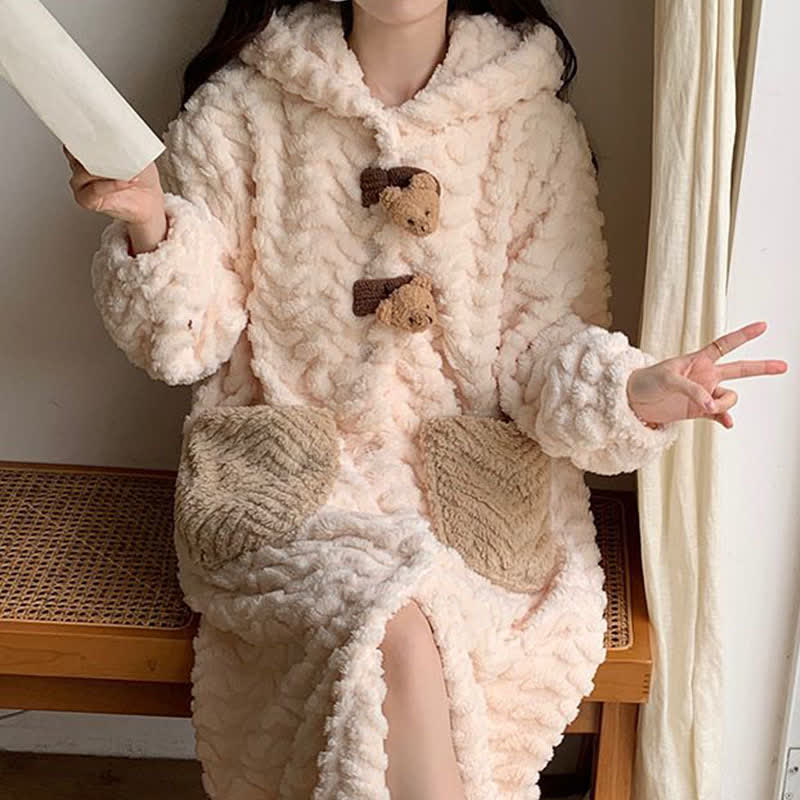 Peignoir avec capuche et bouton en peluche ours - image 2