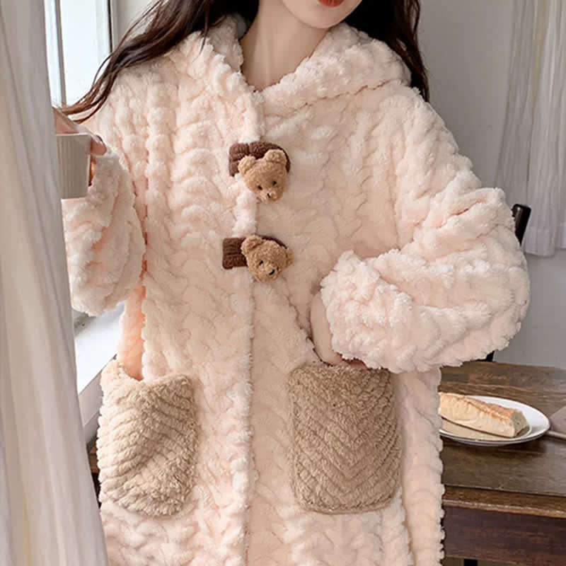 Peignoir avec capuche et bouton en peluche ours - image 4