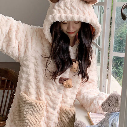 Peignoir avec capuche et bouton en peluche ours - image 5