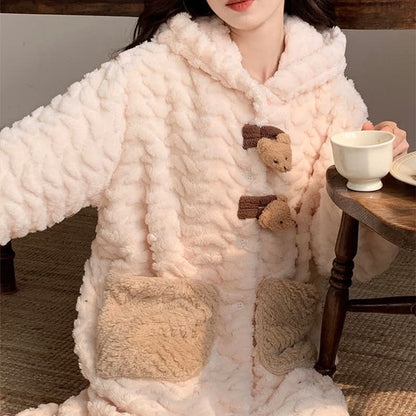 Peignoir avec capuche et bouton en peluche ours - Peignoir + pantalon - XXL - image 3