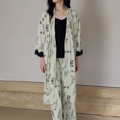 Ensemble pyjama 3 pièces à imprimé floral noir - image 0