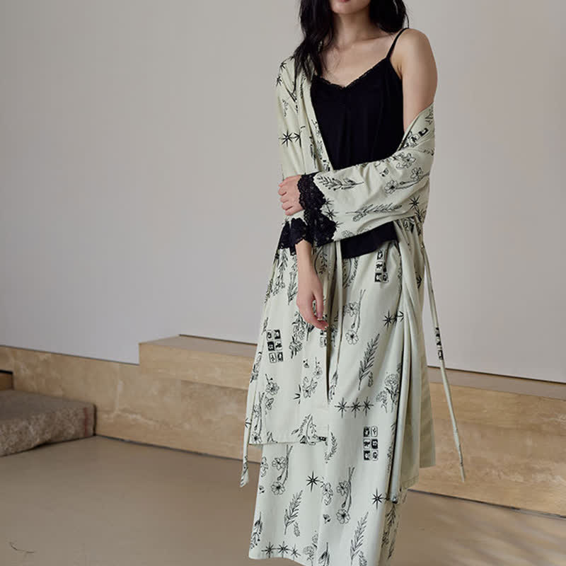 Ensemble pyjama 3 pièces à imprimé floral noir - image 1
