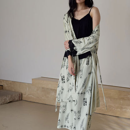 Ensemble pyjama 3 pièces à imprimé floral noir - image 1