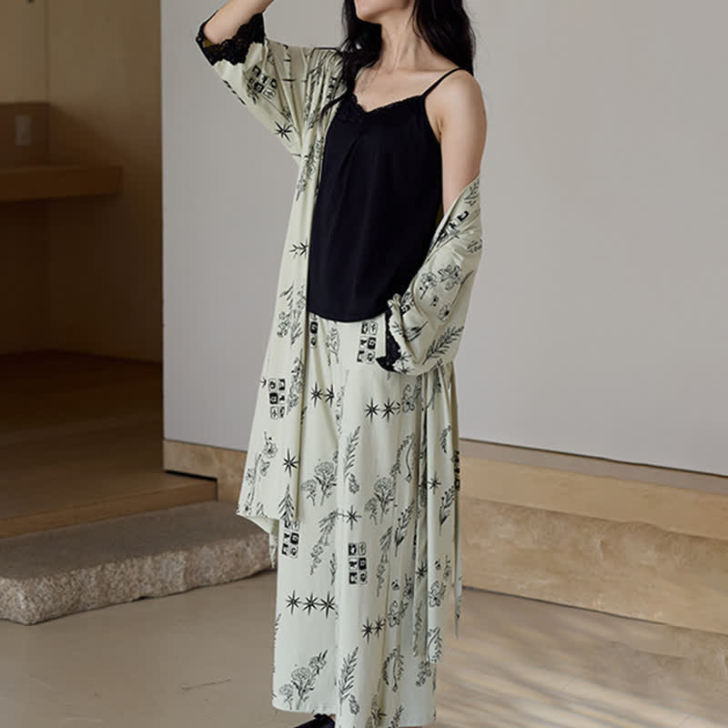 Ensemble pyjama 3 pièces à imprimé floral noir - image 2