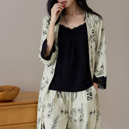 Ensemble pyjama 3 pièces à imprimé floral noir - image 7