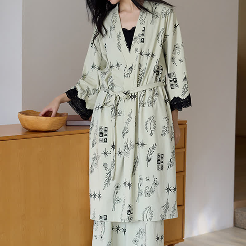 Ensemble pyjama 3 pièces à imprimé floral noir - image 3