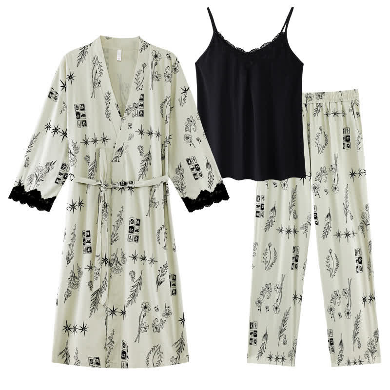 Ensemble pyjama 3 pièces à imprimé floral noir - XL - image 10