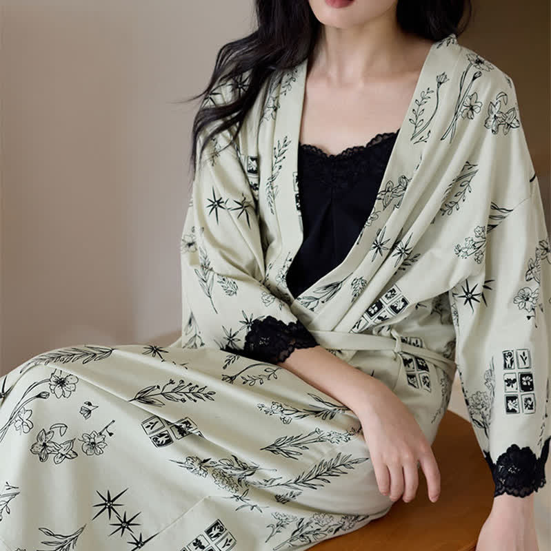 Ensemble pyjama 3 pièces à imprimé floral noir - image 9