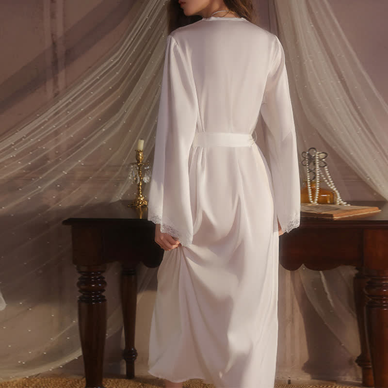 Peignoir en dentelle sexy de couleur unie - image 6