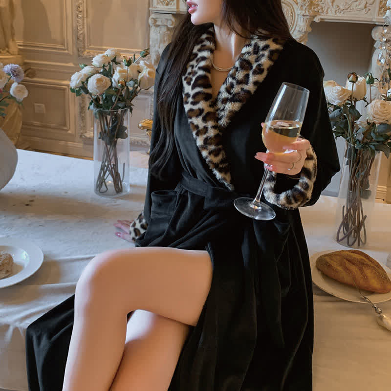 Manteau en peluche léger et luxueux avec col léopard - image 1