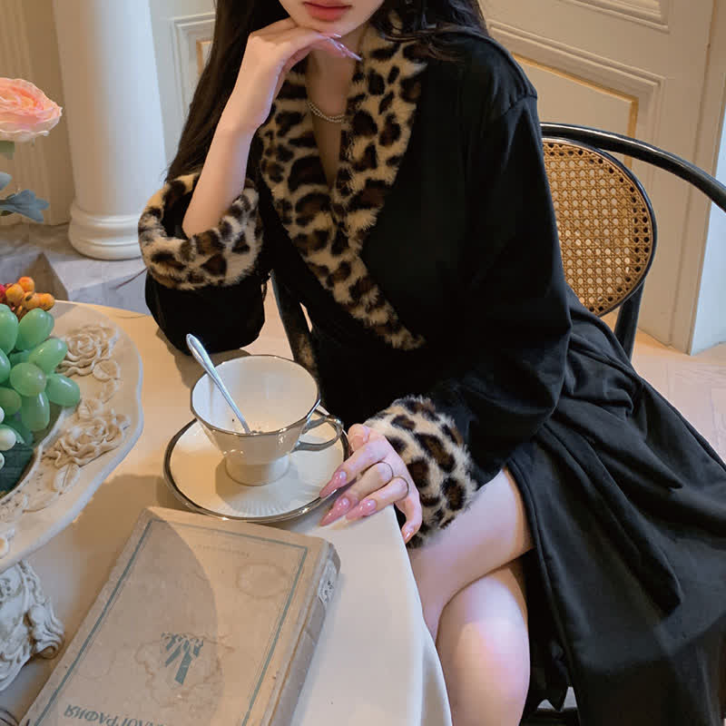 Manteau en peluche léger et luxueux avec col léopard - image 3