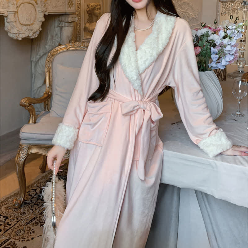 Manteau en peluche léger et luxueux avec col léopard - Rose - XL - image 10