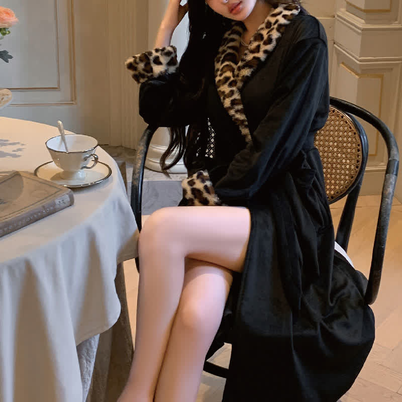 Manteau en peluche léger et luxueux avec col léopard - image 4