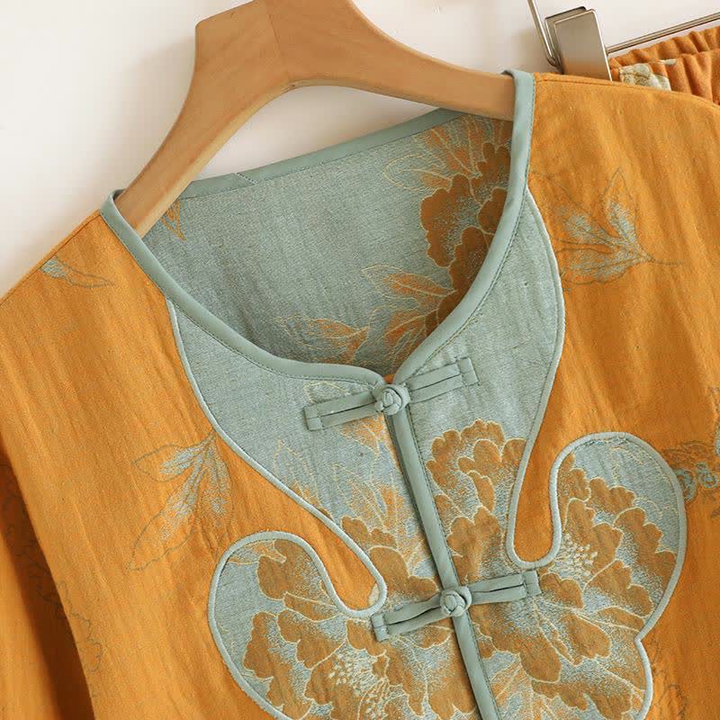 Ensemble pyjama en coton de style oriental avec pivoines - image 2