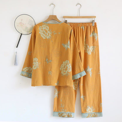 Ensemble pyjama en coton de style oriental avec pivoines - image 1